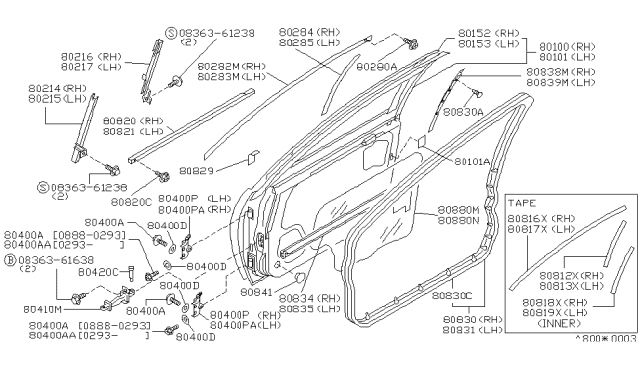 1994 Nissan Maxima  Pin Door STOPPER Rear Diagram for 8043835F00