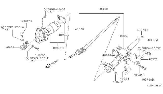 1992 Nissan Maxima  Cover-Column Hole Diagram for 4895085E00