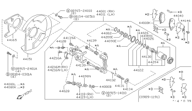 1992 Nissan Maxima Brake CALIPER Rear LH Diagram for 4401197E00
