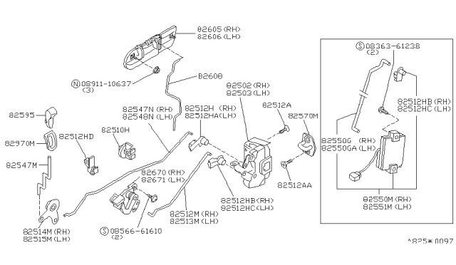 1991 Nissan Maxima Rear Right Door Lock Actuator Diagram for 8255285E00