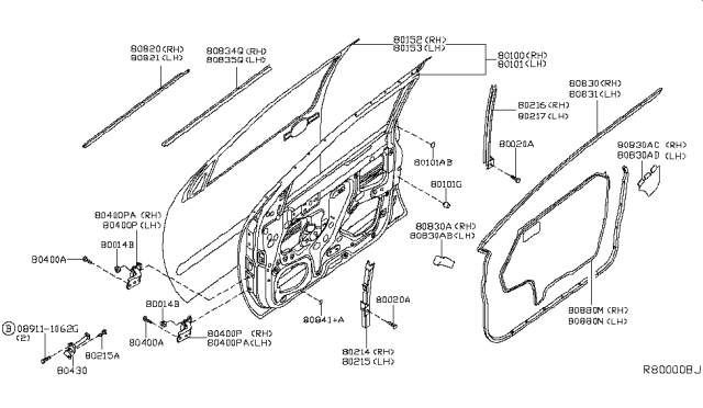 2019 Nissan Frontier  Weatherstrip-Front Door, RH Diagram for 80830EA00E