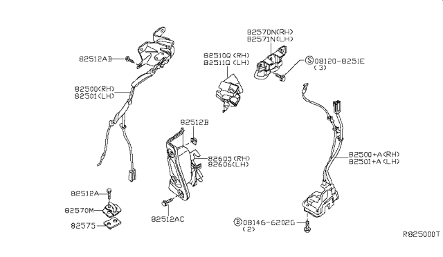 2006 Nissan Frontier  Rear Right Driver Door Lock Actuator Diagram for 82500EA801