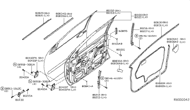 2011 Nissan Frontier  Panel - Front Door, Outer LH Diagram for 801539BE0A