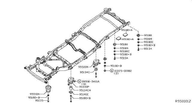 2017 Nissan Frontier Shim-Rear Body Mounting Diagram for 95182EA800
