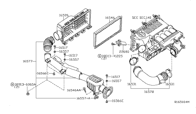 2016 Nissan Frontier  Hose-Air Duct Diagram for 165789BK0A