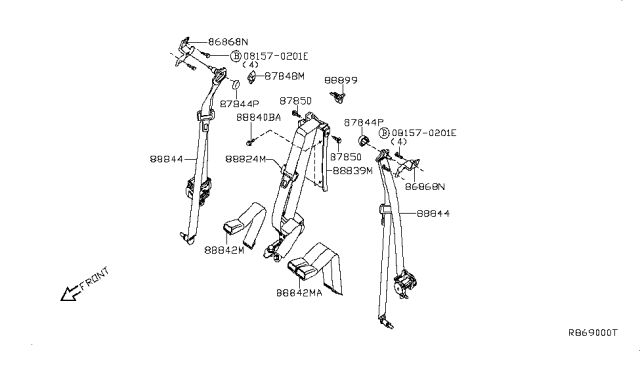 2006 Nissan Frontier  Rear Seat Buckle Belt Assembly Diagram for 88843EB070
