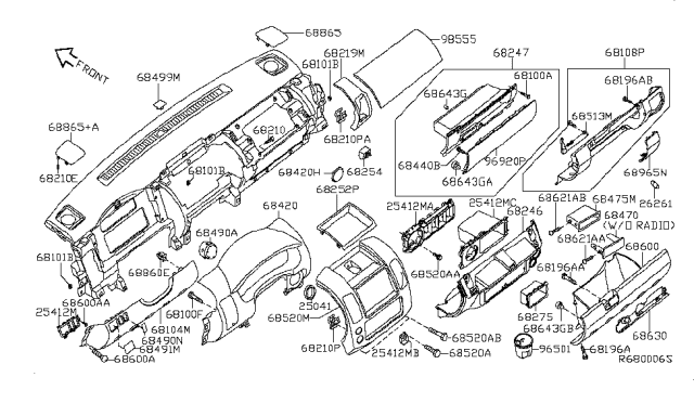 2010 Nissan Frontier  Mask-Switch Hole Diagram for 68493EA000