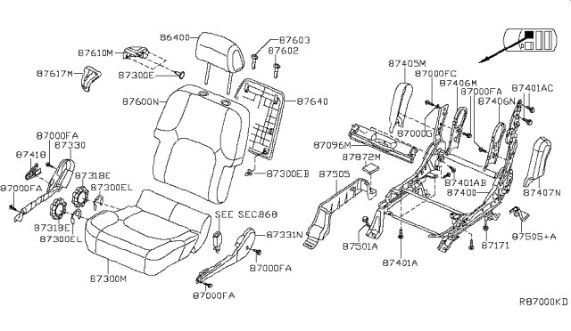 2013 Nissan Frontier Back Assembly Front Seat Diagram for 876009BF2A