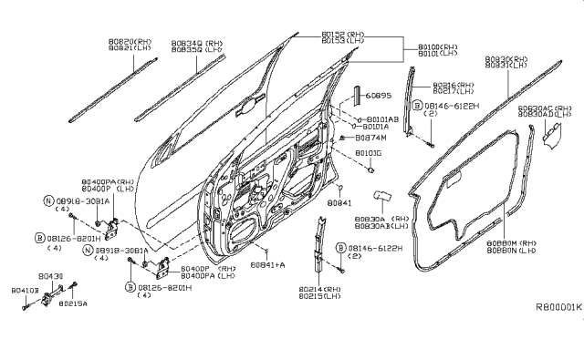 2007 Nissan Frontier  Sash Assy-Front Door, Rear RH Diagram for 80216EA000