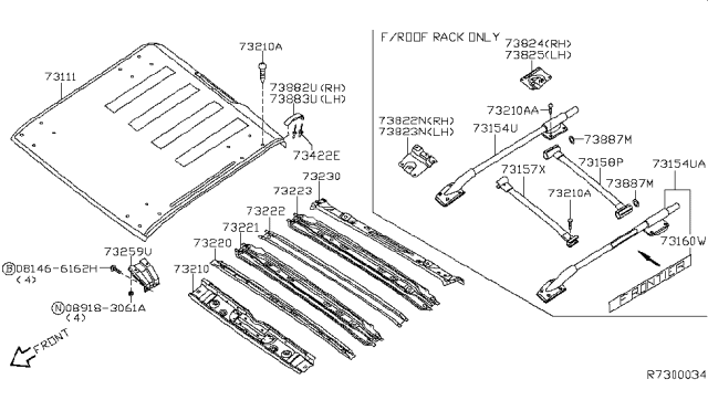 2009 Nissan Frontier Crossbar Assy Diagram for 73157ZL60A