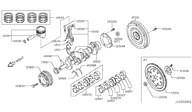 2018 Nissan Frontier  Ring Set Piston Diagram for 120339BM0A