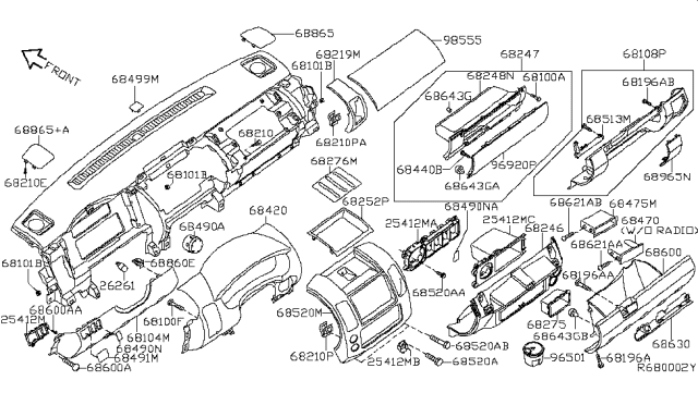 2006 Nissan Frontier  Panel-Instrument Lower Diagram for 68104EA012