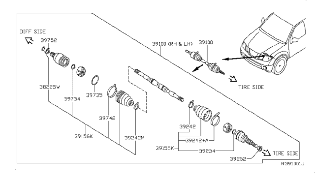 2015 Nissan Frontier  Band-Boot, Drive Shaft Outer Diagram for 39242EA010