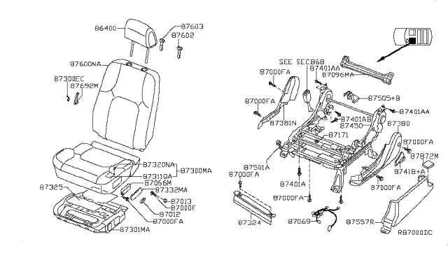 2013 Nissan Frontier HEADREST-Front Diagram for 864009BD0B