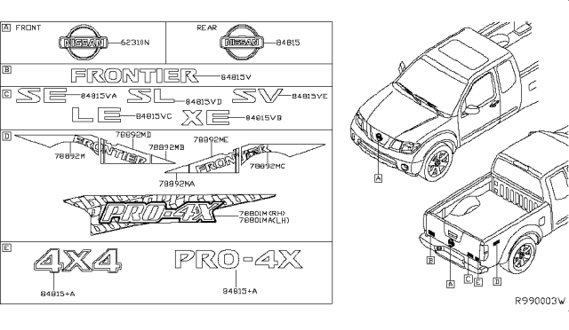 2011 Nissan Frontier Rear Window Name Label Diagram for 908969CA1A
