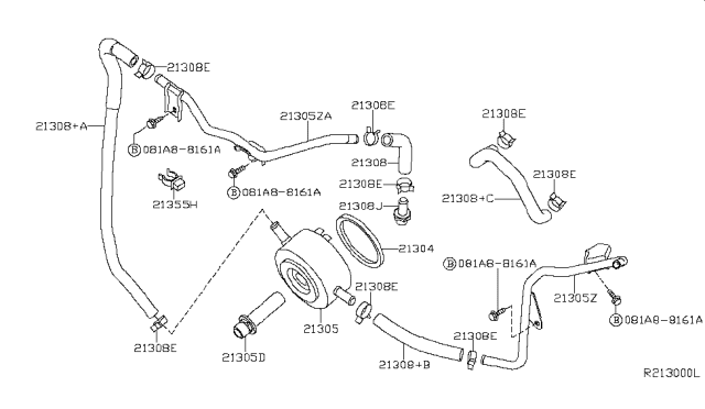 2017 Nissan Frontier  Stud-Oil Cooler Diagram for 2131343U0A