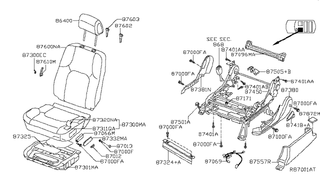 2017 Nissan Frontier HEADREST-Front Diagram for 864009AL0B