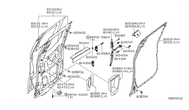 2007 Nissan Frontier Screen-Sealing, Rear Door RH Diagram for 82860EA810