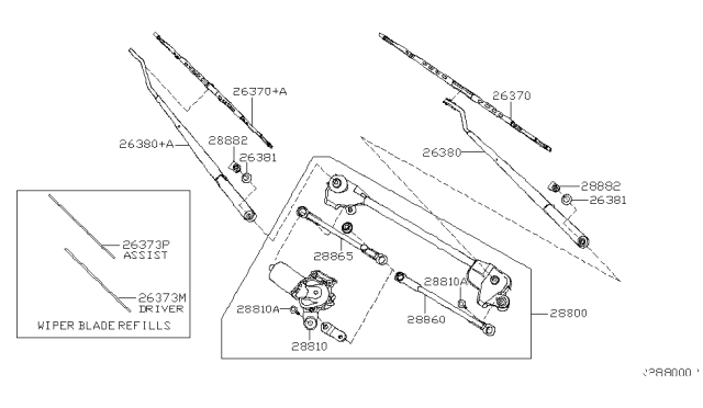 2007 Nissan Frontier  Drive Assy-Windshield Wiper Diagram for 28800EA000