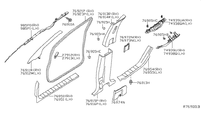 2019 Nissan Frontier  GARNISH-Lock Pillar, Upper RH Diagram for 769149BN0B
