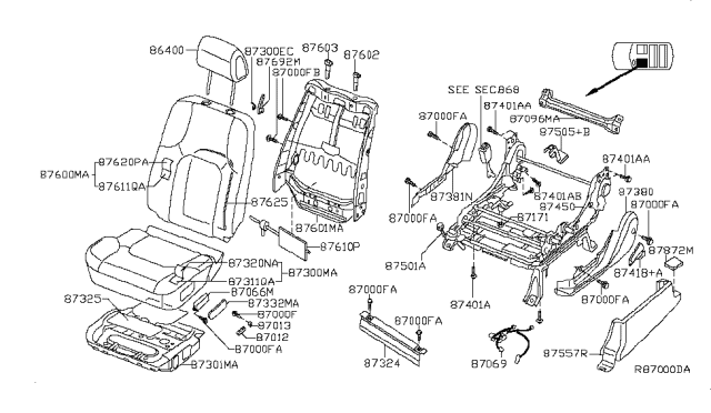 2010 Nissan Frontier  Back Assy-Front Seat Diagram for 87650ZL20A