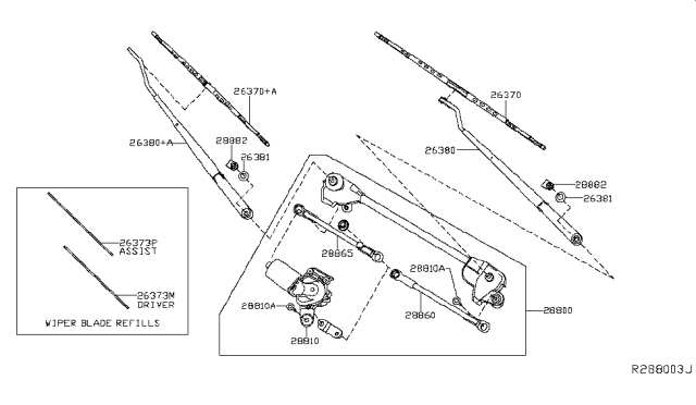 2018 Nissan Frontier  Windshield Wiper Arm Assembly Diagram for 28886ZP00A