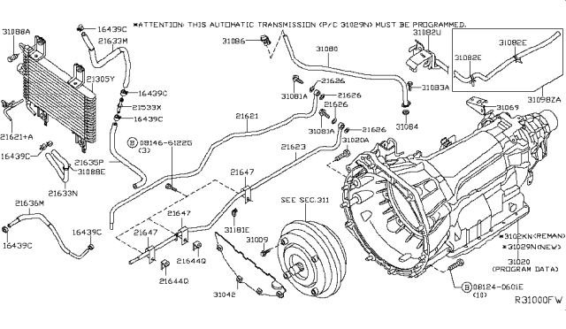 2012 Nissan Frontier  Cooler Assembly-Oil Diagram for 21606EA51A