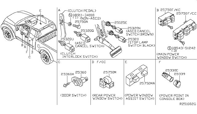 2006 Nissan Frontier Switch Assy-Power Window, Assist Diagram for 25411EA003