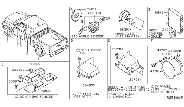 2009 Nissan Frontier Bracket - Side Sensor Diagram for 98838EA000