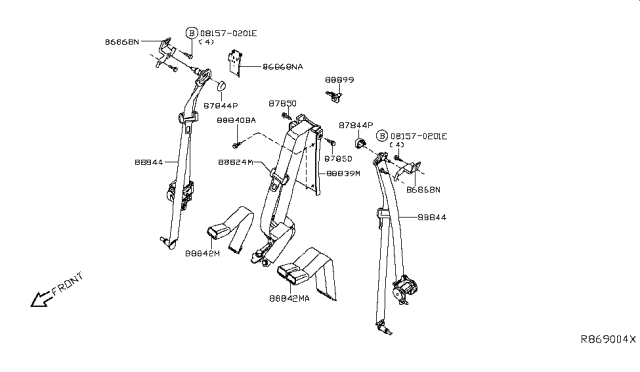 2015 Nissan Frontier  Rear Seat Buckle Belt Assembly Diagram for 88843EB18A
