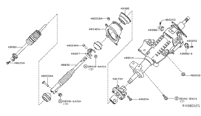 2018 Nissan Frontier  Cover-Column Hole Diagram for 48950EA000
