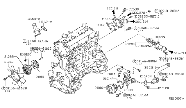 2009 Nissan Frontier  Gasket-Water Outlet Diagram for 11062EA000