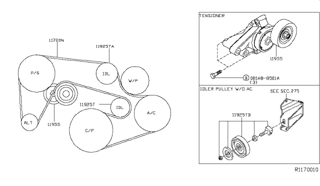2009 Nissan Frontier PULLEY Assembly-IDLER (GROOVED) Diagram for 11925EA000