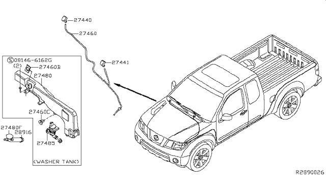 2013 Nissan Frontier  Tank Assy-Windshield Washer Diagram for 28910ZL40B