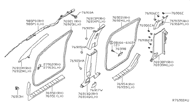 2018 Nissan Frontier  GARNISH Lock Pillar, Lower LH Diagram for 769379BM0B