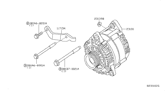 2014 Nissan Frontier  Alternator Compatible Diagram for 23100EA00B