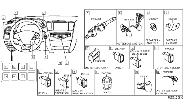 2018 Nissan Rogue  Switch Assy-Steering Diagram for 255506FL0A