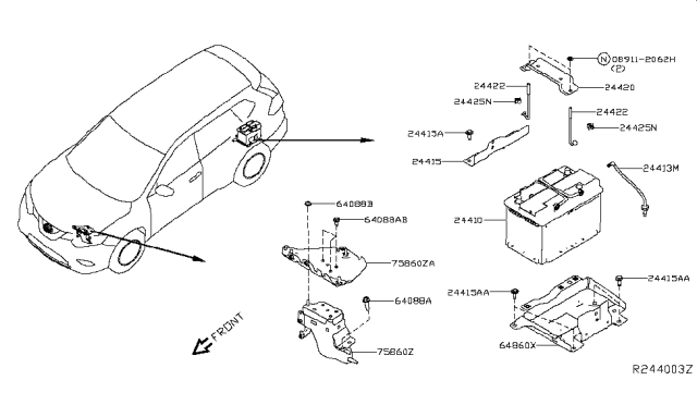 2019 Nissan Rogue Rod-Battery Fix Diagram for 244251BP0A