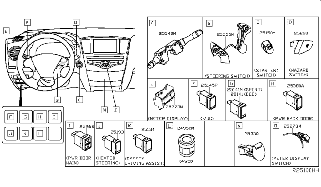 2017 Nissan Rogue Switch Assy-Power Window Main Diagram for 252684BA0B