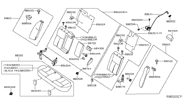 2015 Nissan Altima Bracket Assy-Rear Seat Back, Center Diagram for 886063TA0A