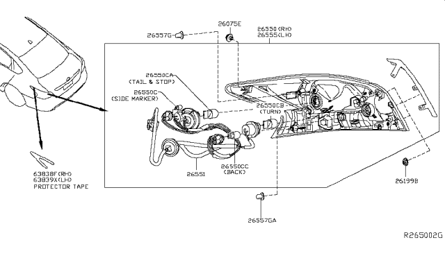 2013 Nissan Altima Harness-Sub, Rear Combination Lamp Diagram for 265513TA0A