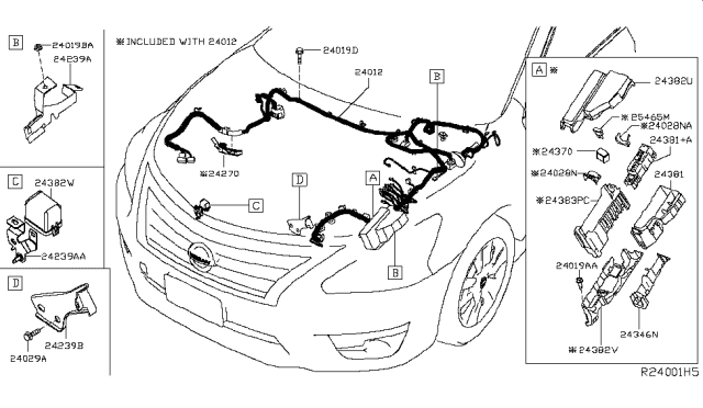 2016 Nissan Altima  Harness Assy-Engine Room Diagram for 240129HP0C
