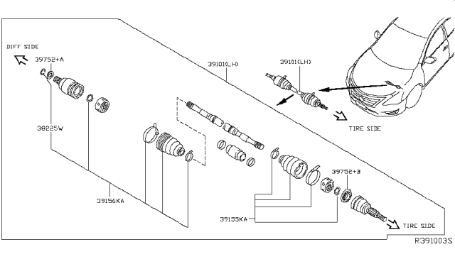 2018 Nissan Altima  Shaft Front Drive Diagram for 391013NT0A