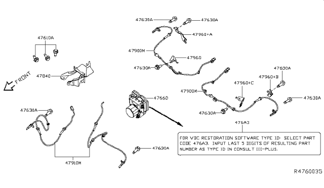 2015 Nissan Altima  Abs Control Module Diagram for 476603TA0B