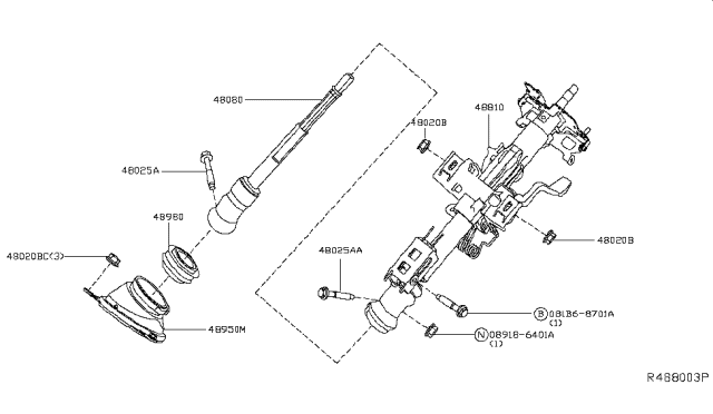 2018 Nissan Altima Joint Assy-Steering Column, Lower Diagram for 480803TA0A