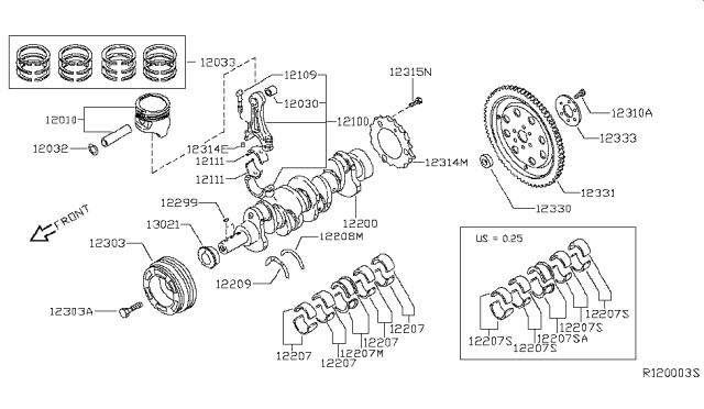 2015 Nissan Altima  Pulley-Crankshaft Diagram for 12303JA11A