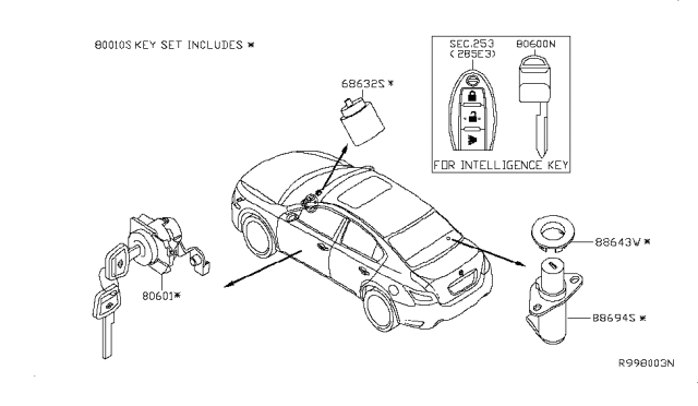 2016 Nissan Altima Cylinder Set-Door Lock, LH Diagram for H06013TA1A