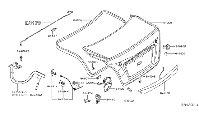 2016 Nissan Altima  Lid Trunk Diagram for 843003TA0A