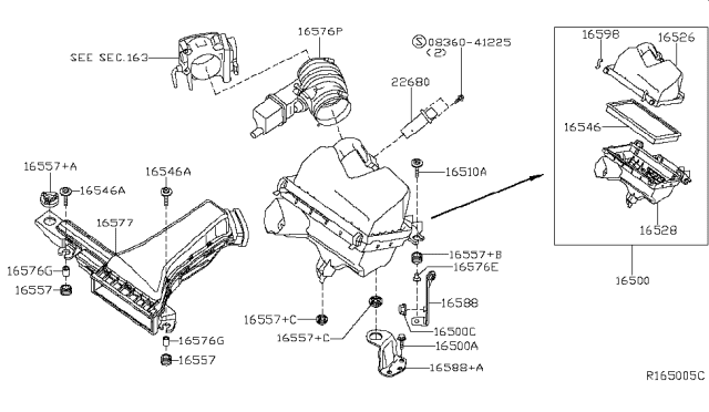 2013 Nissan Altima  Bracket-Resonator Diagram for 165883TA0B
