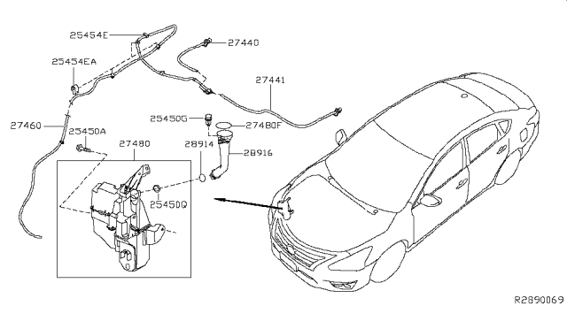 2015 Nissan Altima Washer Nozzle Assembly, Passenger Side Diagram for 289323TA0A
